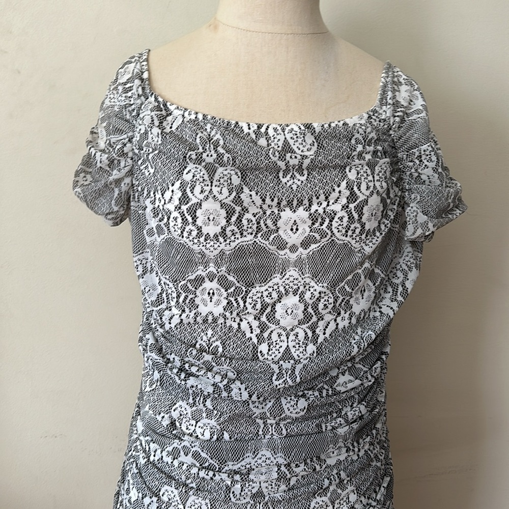 Joseph Ribkoff Lace Print Ruched Dress - Picture 2 of 4